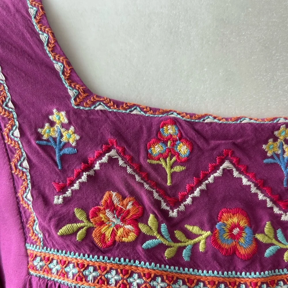 Savanna Jane Shirt Embroidery Floral Purple Women's Top Festival Boho Size Med - Picture 4 of 10